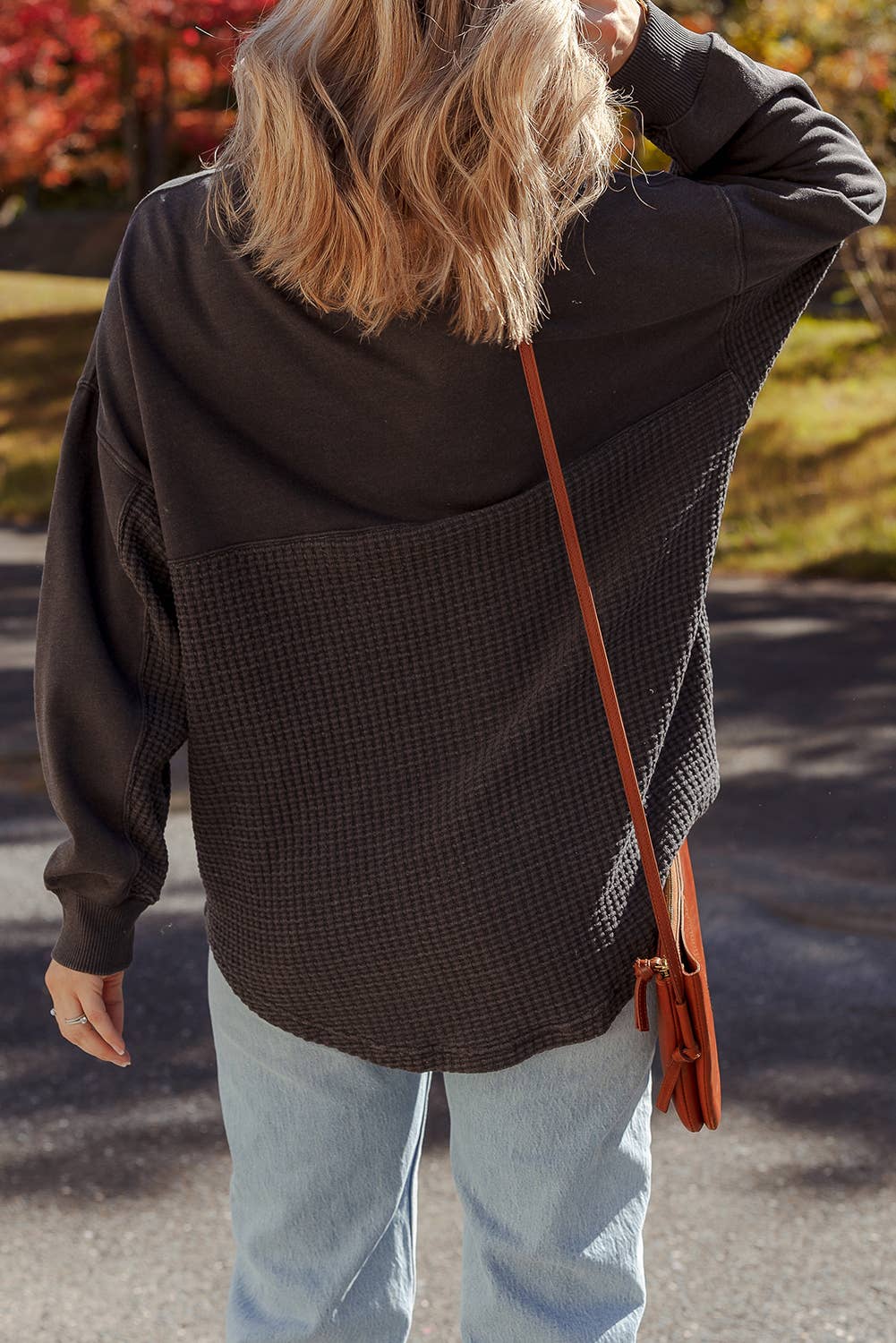 Waffle Textured Patchwork Zip Colloar Sweatshirt | S-XL
