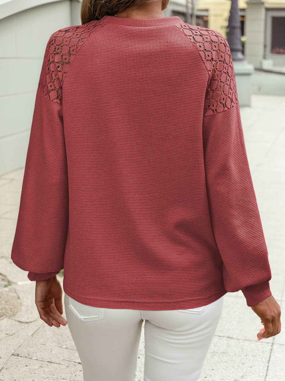 Lace Long Sleeve Textured Pullover