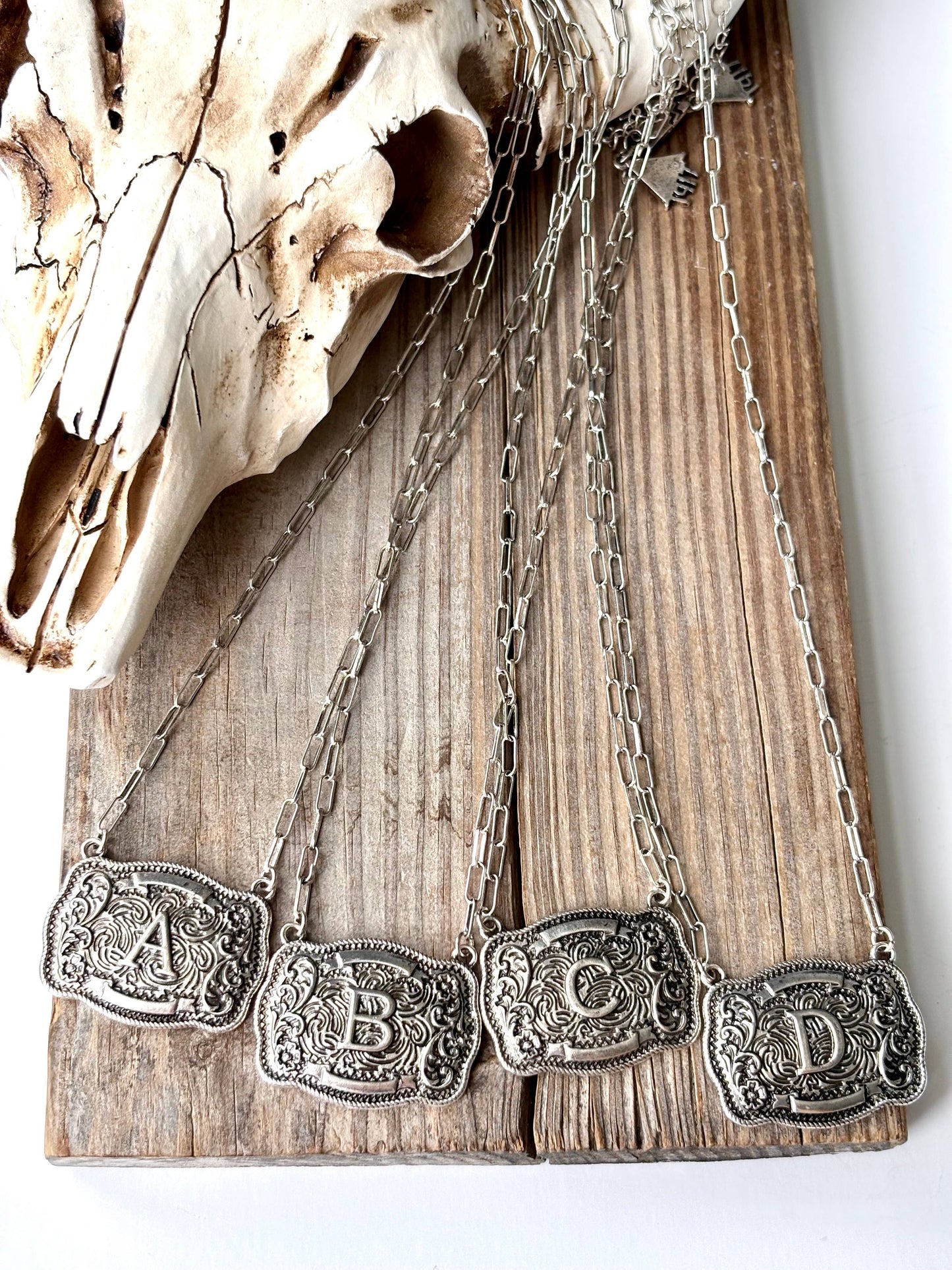 Western Initial Buckle Pendant Necklace