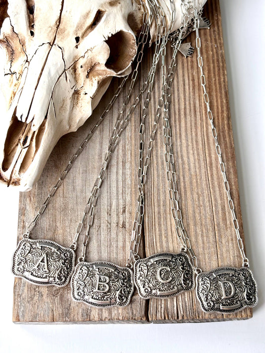Western Initial Buckle Pendant Necklace