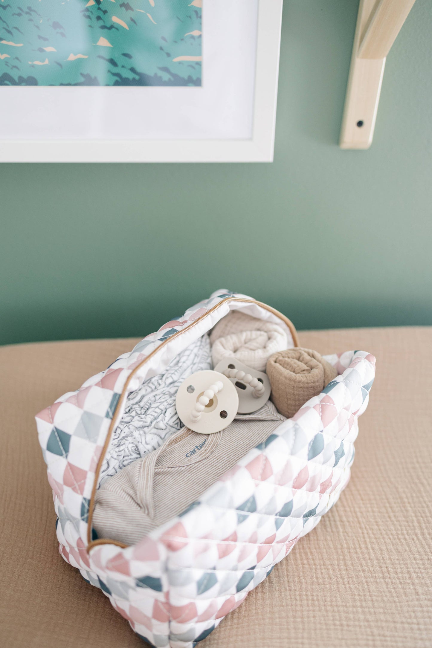 Quilted Carry All Pouch for Women – Large Makeup Organizer Bag, Stand Up Toiletry Case, Wide Zipper Opening, Cute Travel Pouch