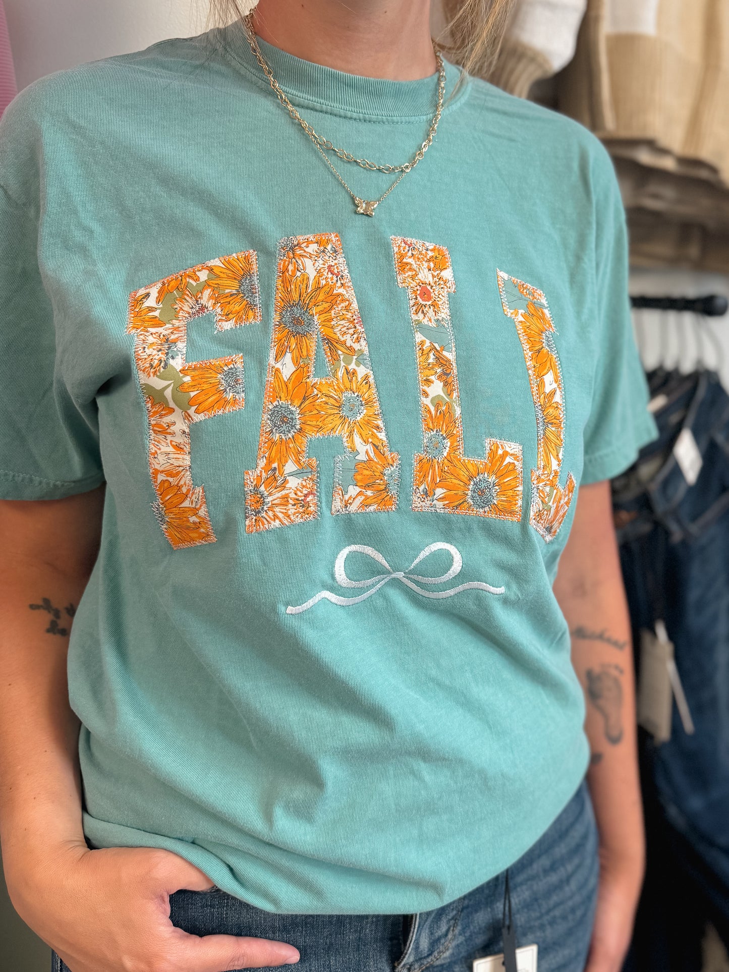 Embroidery Bow Fall Floral Short Sleeve