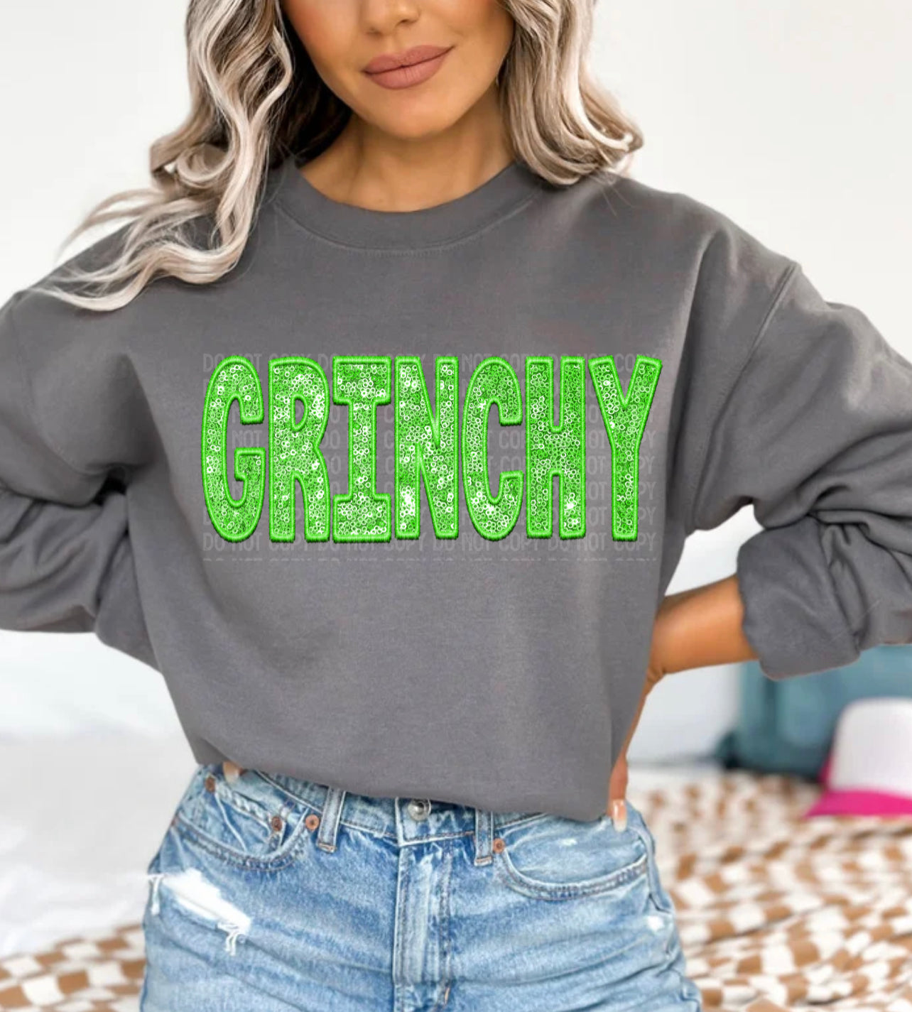 Grinchy Faux Sequin & Faux Embroidery