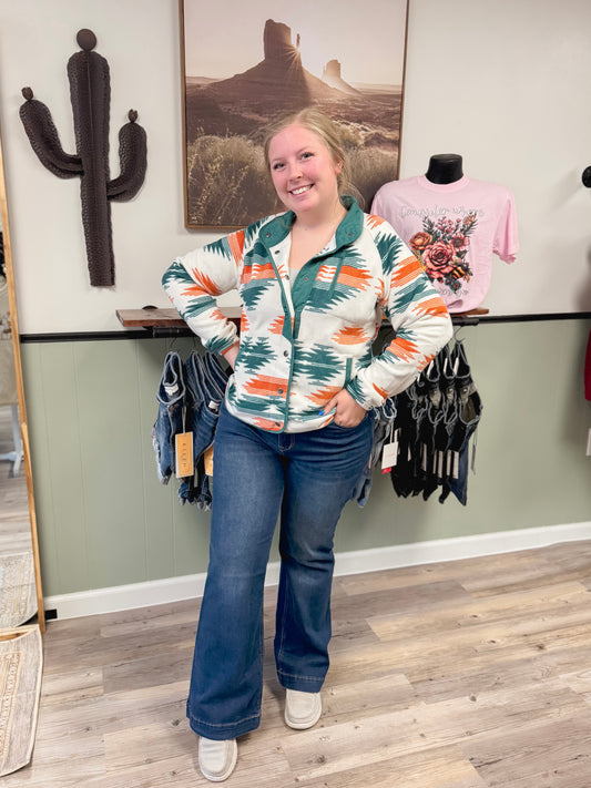 Western Aztec Fleece Buttoned Jacket
