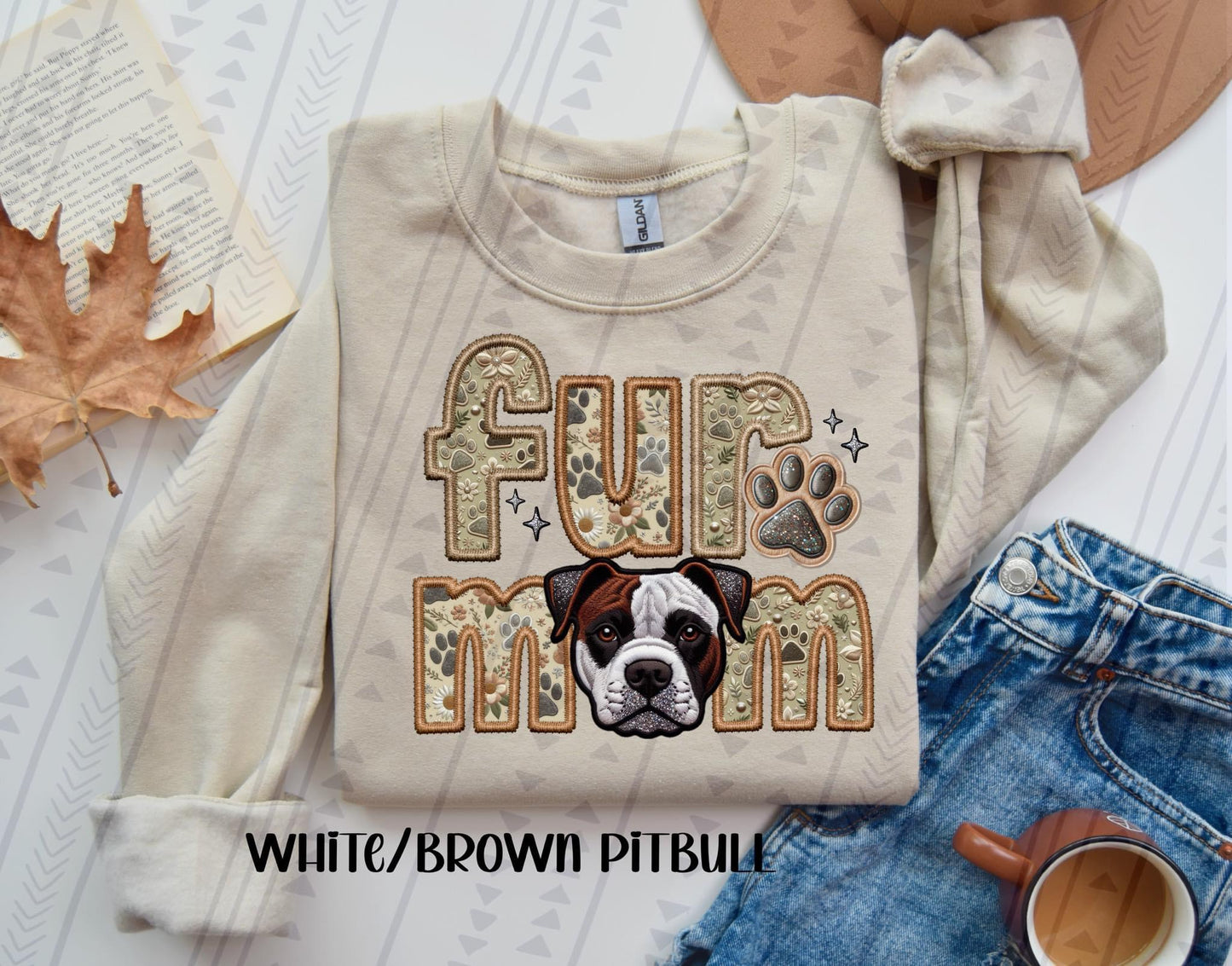 Fur Mom- White/Brown Pitbull