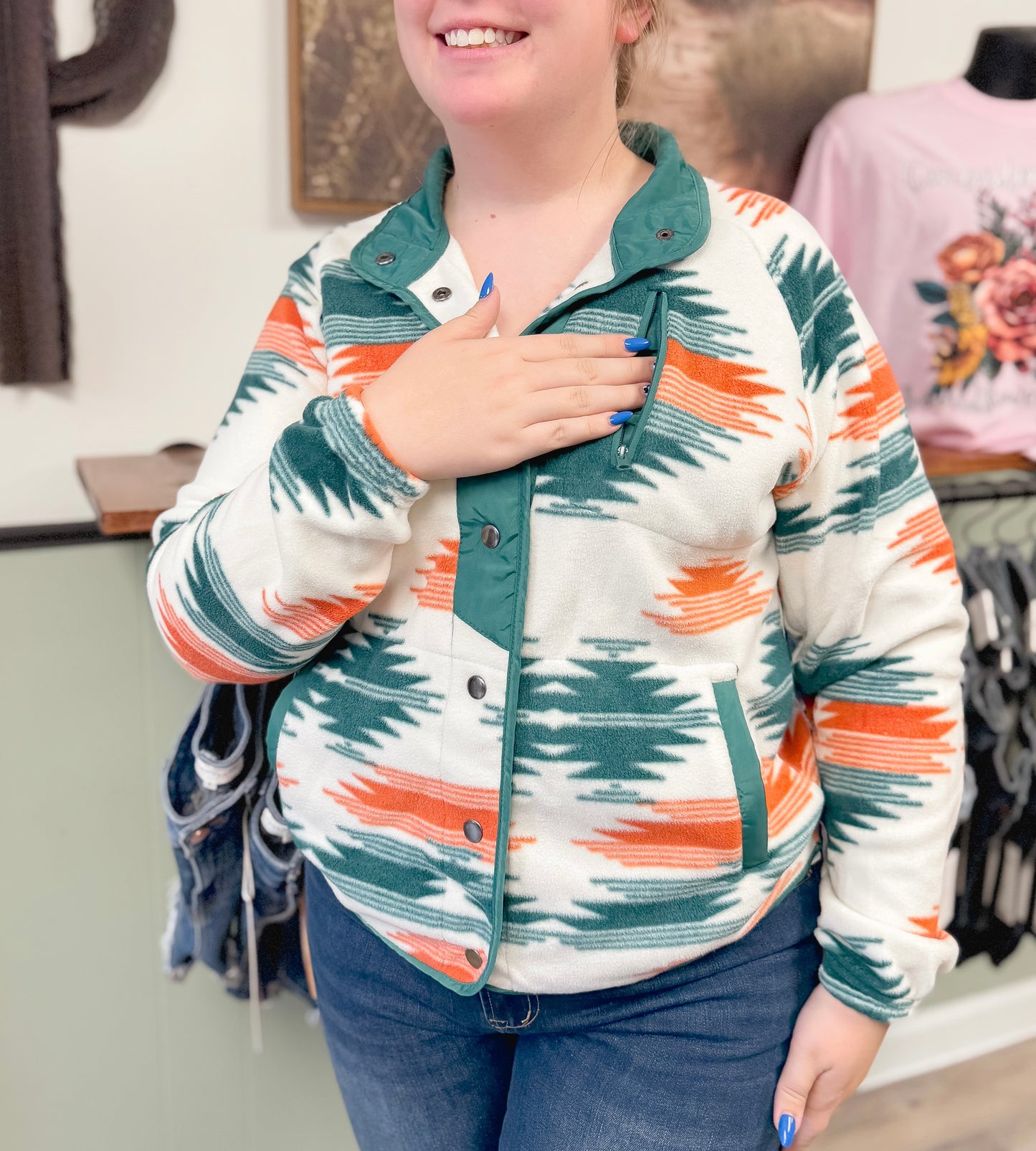 Western Aztec Fleece Buttoned Jacket