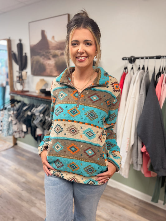 WESTERN TRIBAL SHERPA PULLOVER TOP BLOUSE