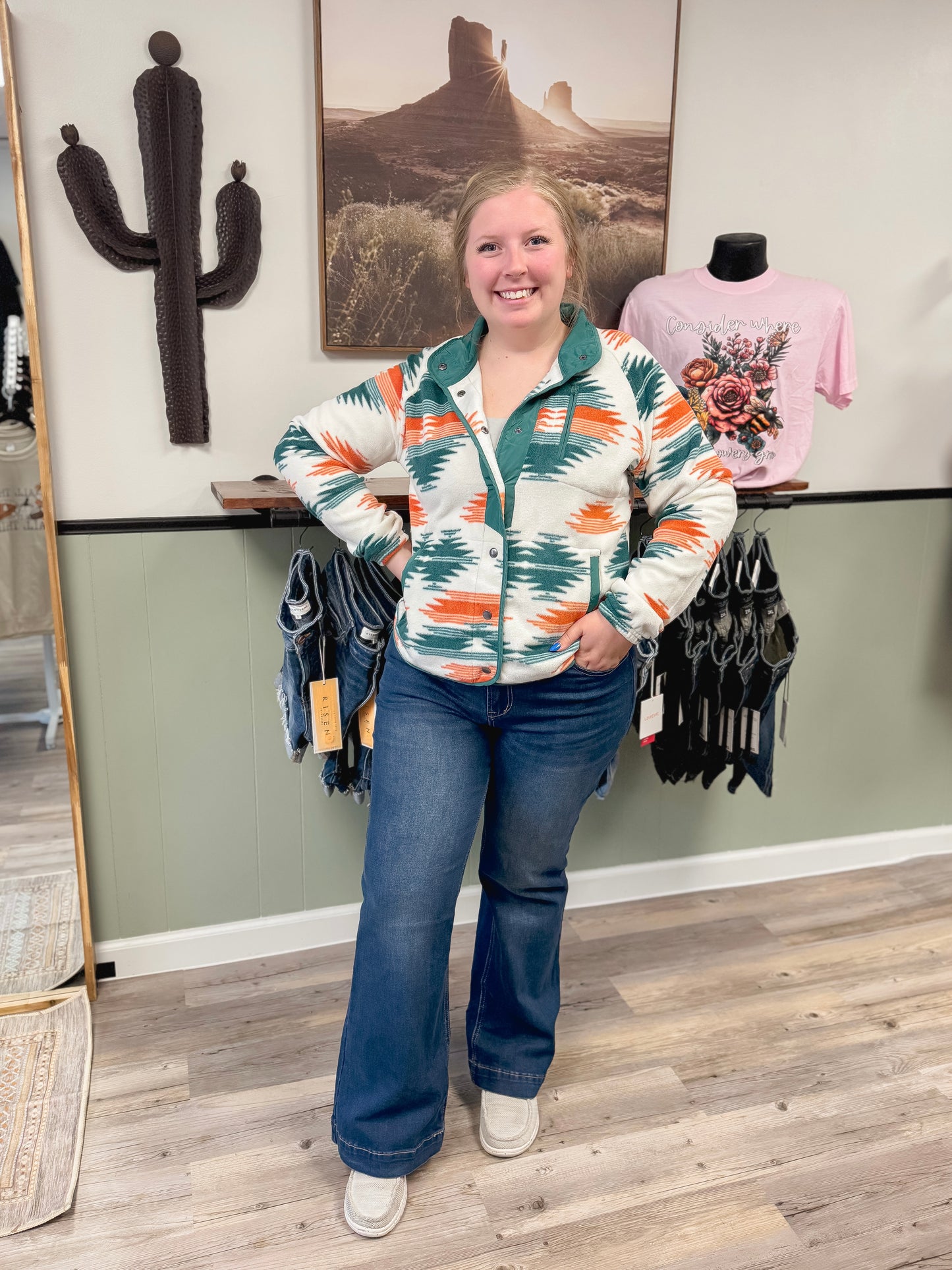Western Aztec Fleece Buttoned Jacket
