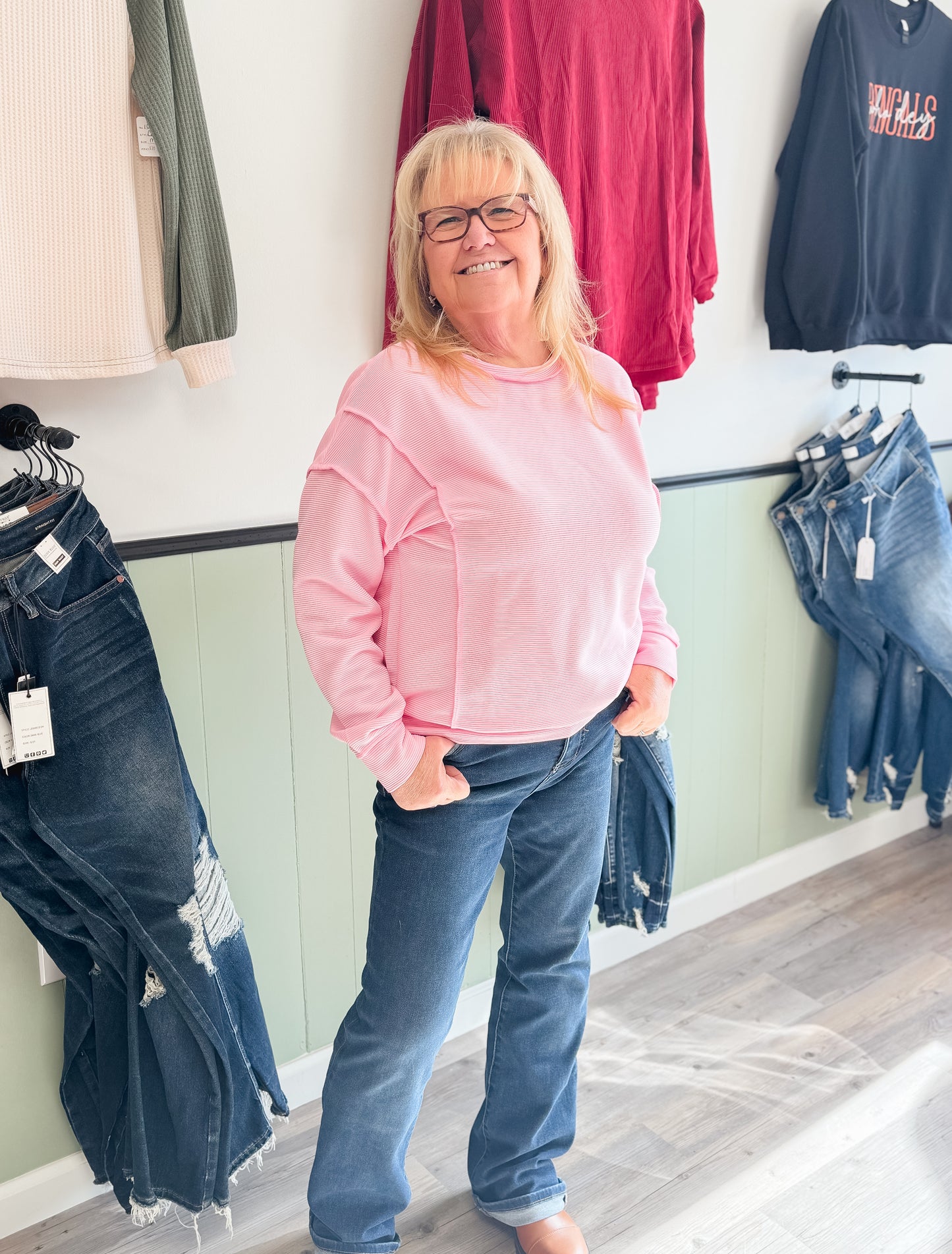 Pretty in Pink Ribbed Crewneck