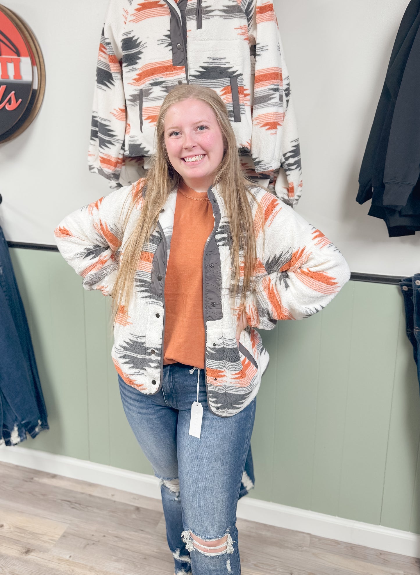 Western Aztec Fleece Buttoned Jacket