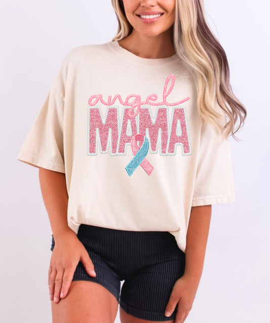 Angel Mama- Pink Faux Embroidery
