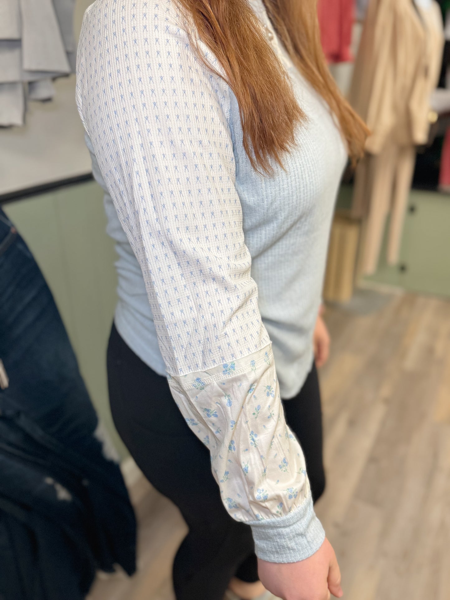 Texture Knit Floral Patchwork Long Sleeve Top | S-XL