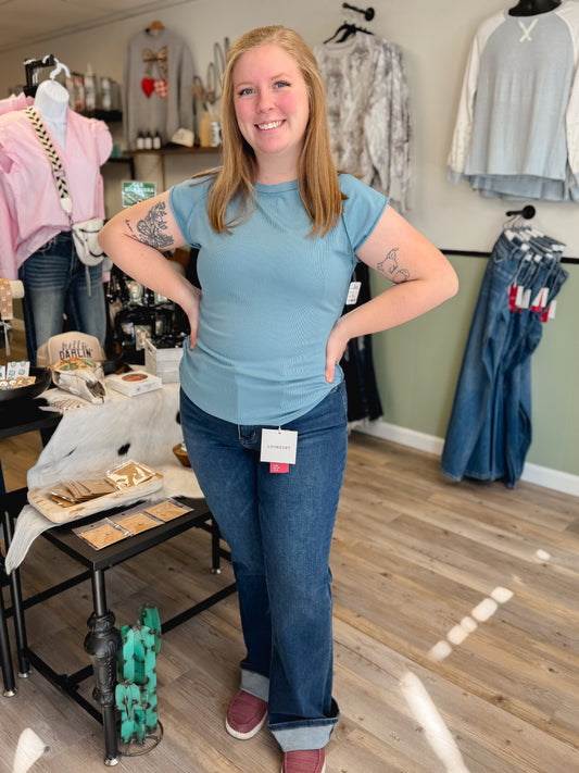 Cap Sleeve Ribbed T Shirt