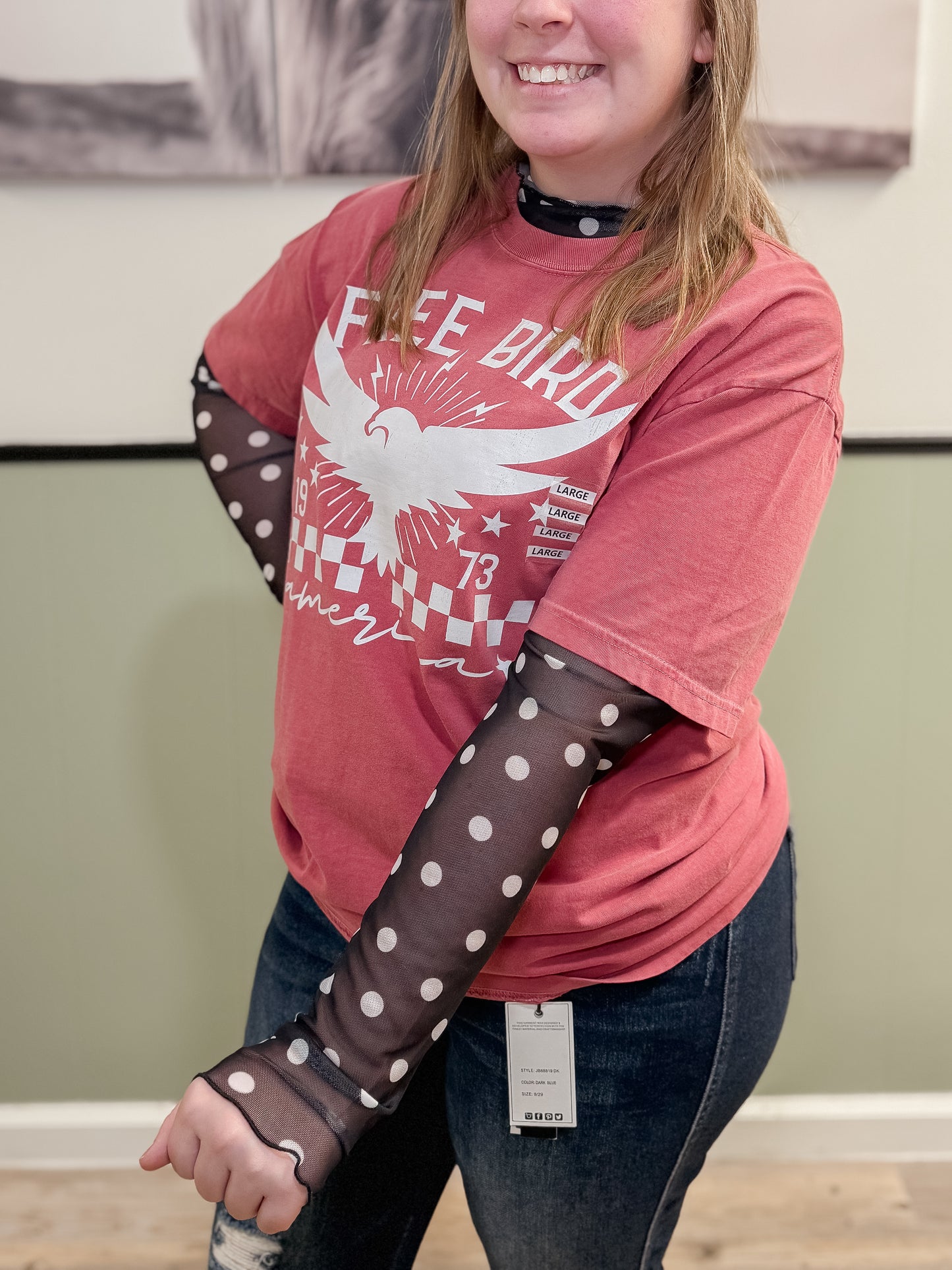 Polka Dot Mesh Long Sleeve Top