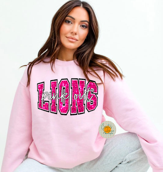 Lions Pink Out- Black Outline