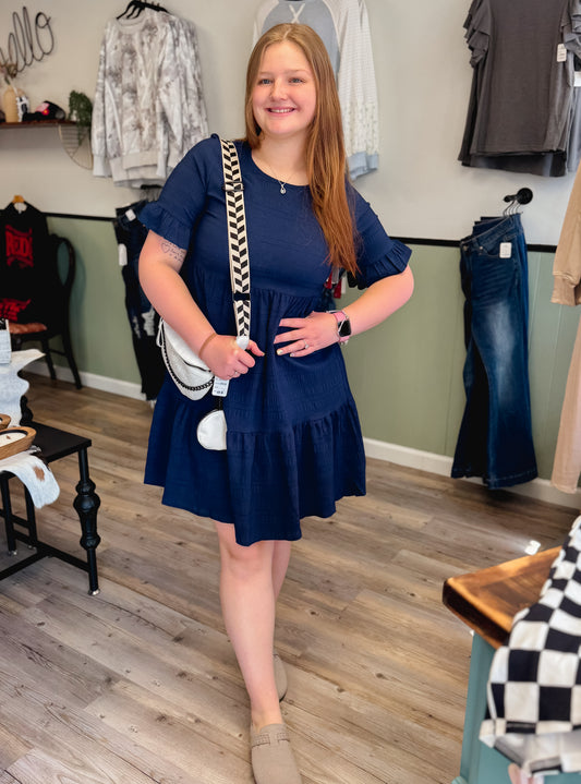 Women Ruffle Sleeve A Line Tiered Flowy Casual Trendy Mini Dress