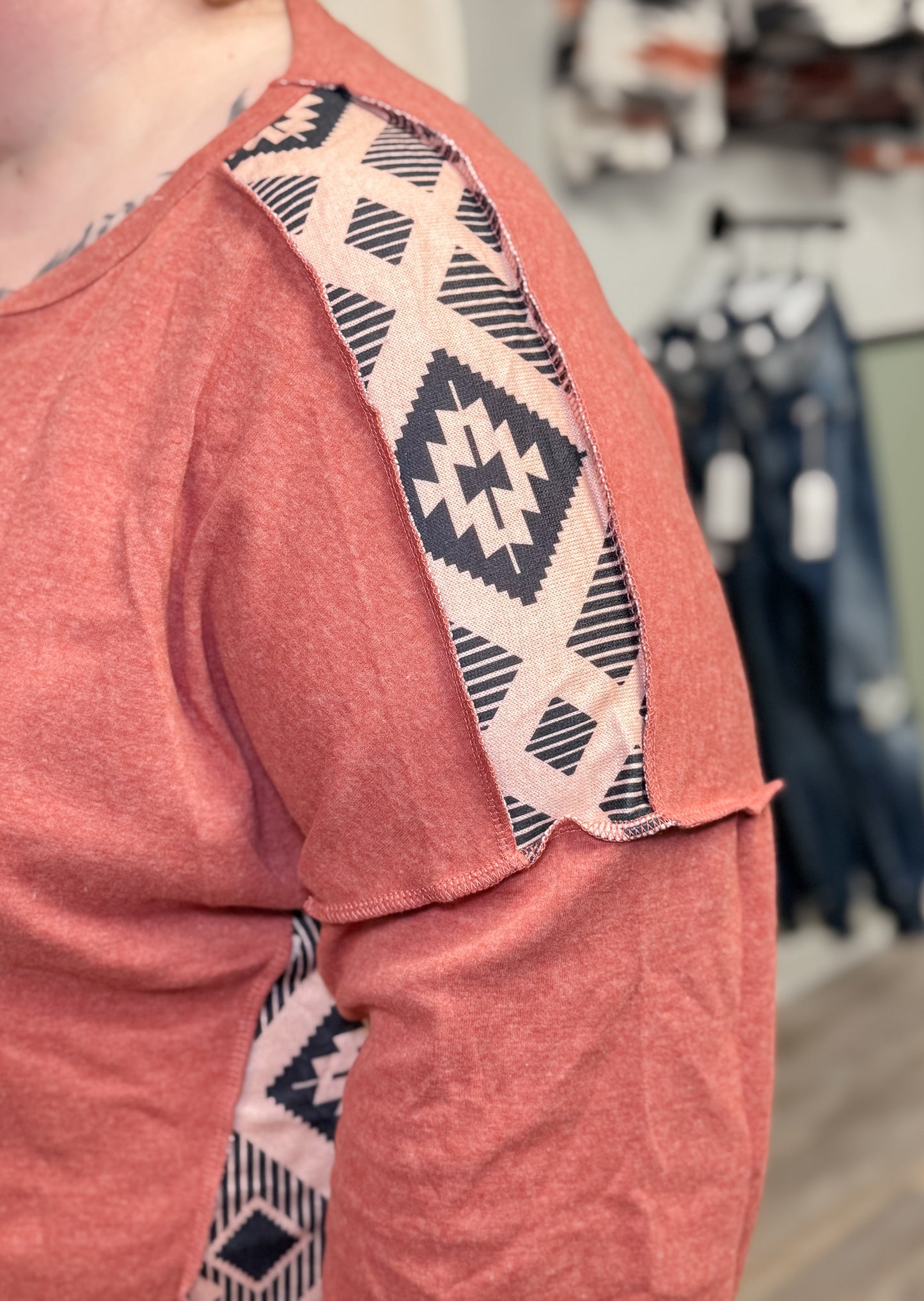 Curvy Aztec Patchwork Drop Shoulder Sweatshirt