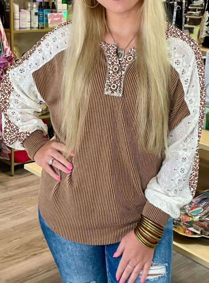 Rustic Leopard Lace Pullover