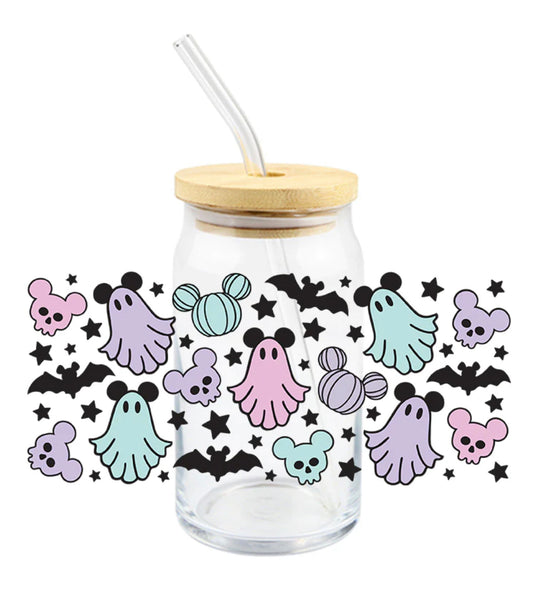 Pastel Mouse Pumpkins & Ghosts Glass Tumbler 16oz PRE-ORDER