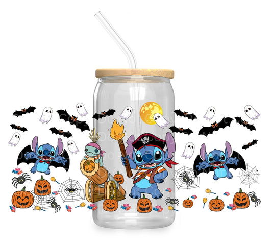 Blue Alien Halloween Pirate Glass Tumbler 16oz PRE-ORDER