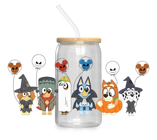 Bluey Halloween & Friends Glass Tumbler 16oz PRE-ORDER