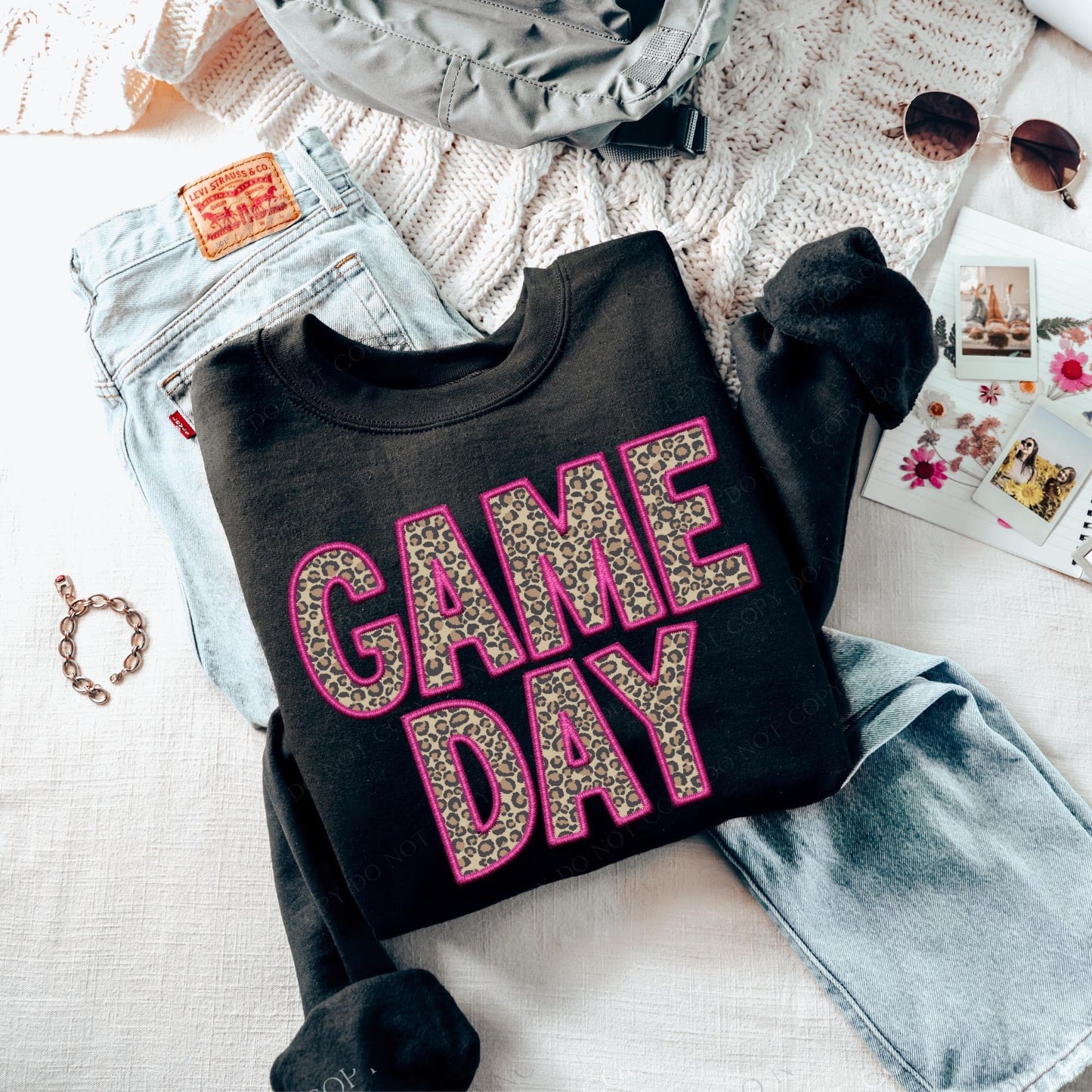 Game Day Pink Faux Embroidery