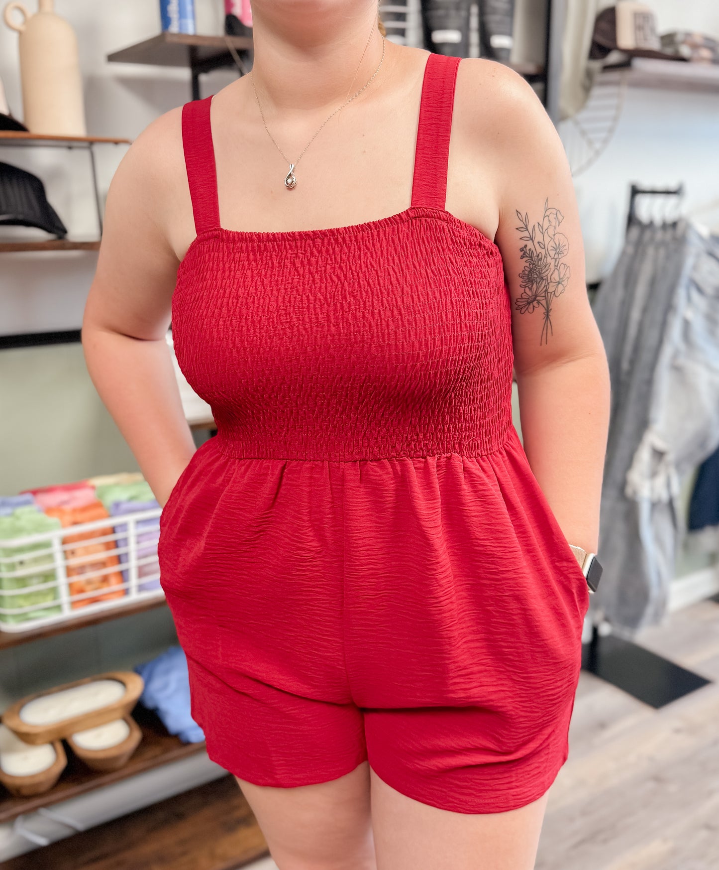 Burgundy/Red Smocked Romper 1000