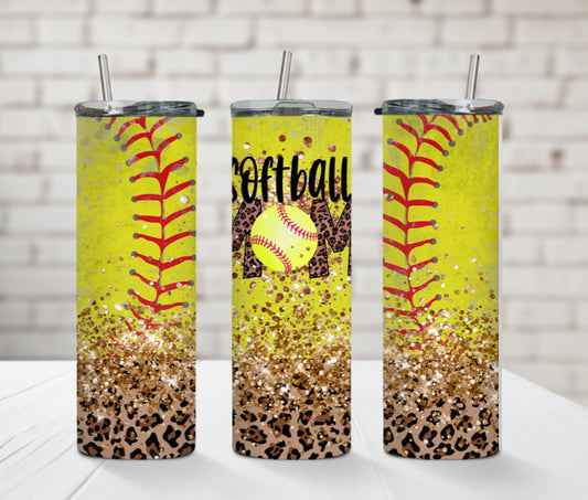 Softball Mom Glitter/Cheetah 20oz Tumbler