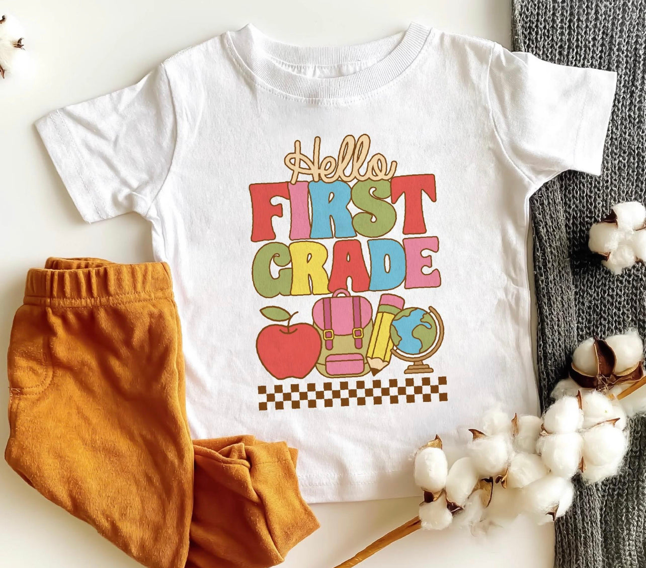 Hello Grades Checkered- Adult Size Tee