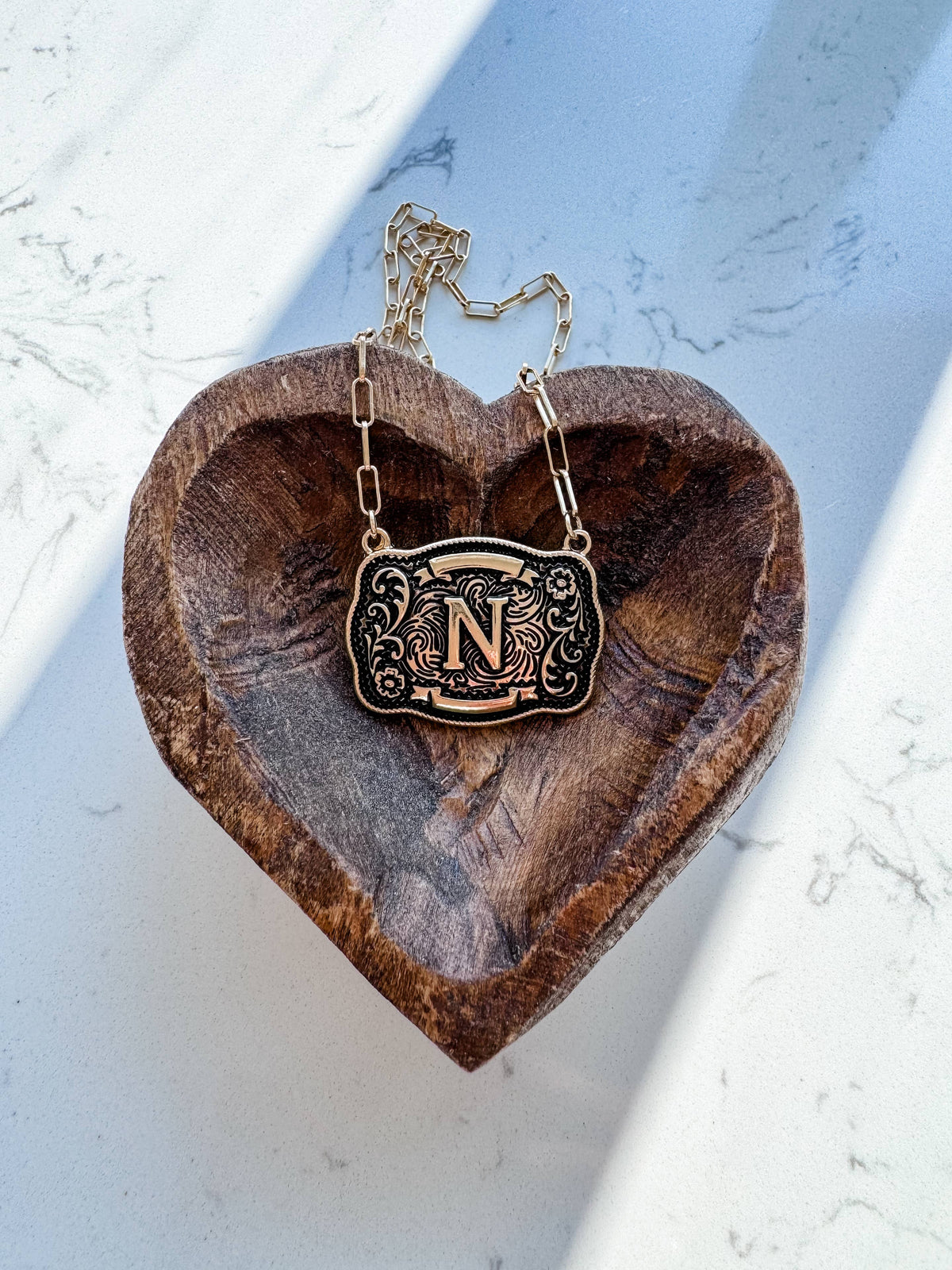 Western Initial Buckle Pendant Necklace