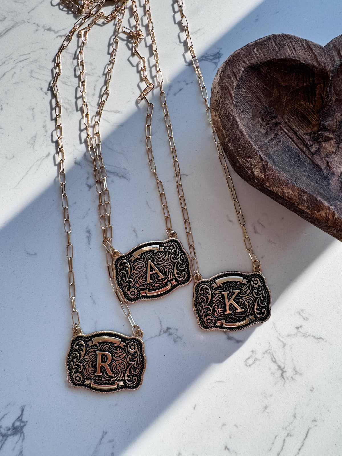 Western Initial Buckle Pendant Necklace