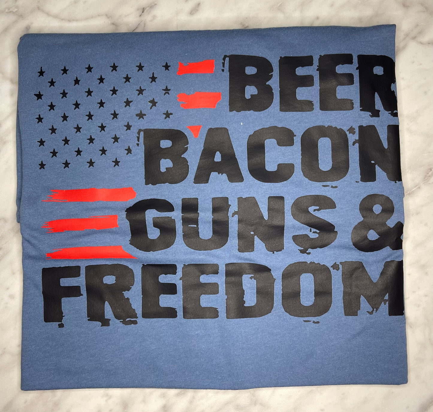 Beer Bacon Guns & Freedom Tee; Ready for Pickup/Shipping