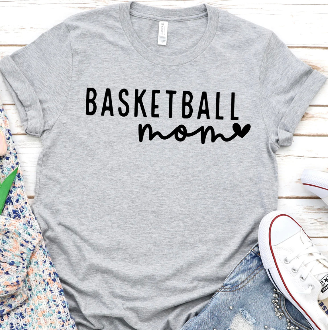 Basketball Mom Black Writing Tee